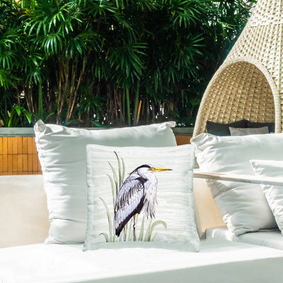 Coussin d'extérieur imprimé plage Heron Elegant Heron