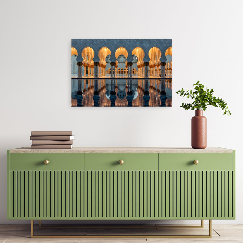 Grand Mosque Reflections Peaceful Serene Tranquil Architecture Wall Art Print 1 Piece Wrapped Canvas Wall Art