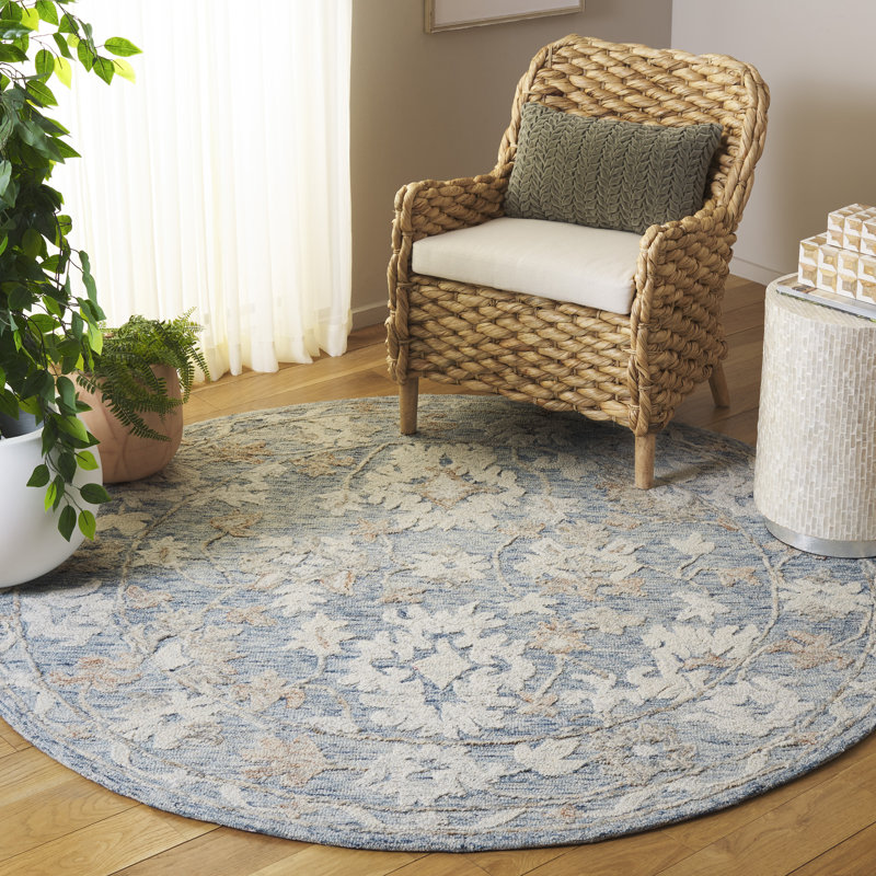 Marquee 506 Hand Tufted Wool/Cotton Oriental Rug in Blue/Rust/Ivory, Round 6'
