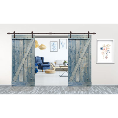 84'' Solid Wood Paneled Painted without Installation Hardware Kit Barn Door
