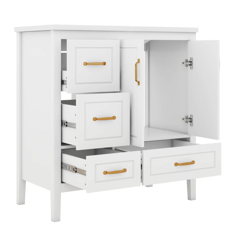 Meuble-lavabo 36 po avec lavabo, meuble-lavabo simple autoportant avec 2 portes et 4 tiroirs à fermeture en douceur, Blanc