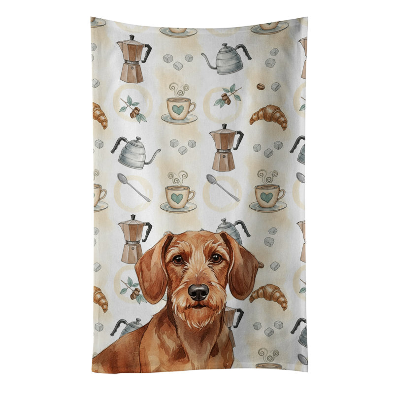 Wirehaired Red Dachshund Coffee Bar Kitchen Towel, Wirehaired Red Dachshund