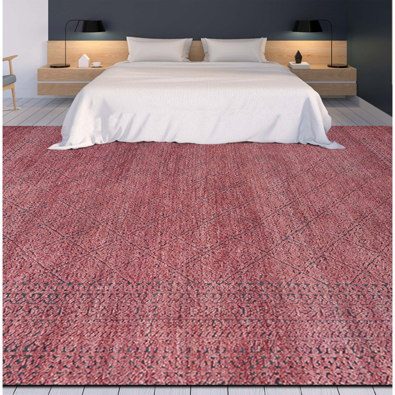 Wool Area Rug in Red, Rectangle 8' x 10'