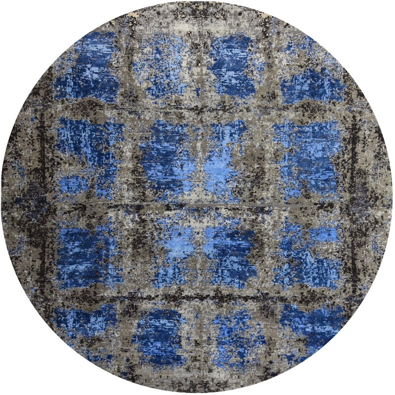 Tapis oriental bleu / gris, Rond 8 pi
