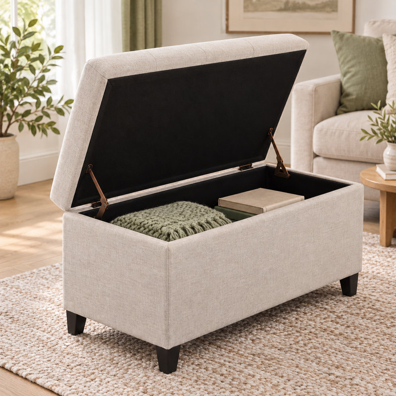 Banc de rangement avec repose-pieds 33 pouces, Beige