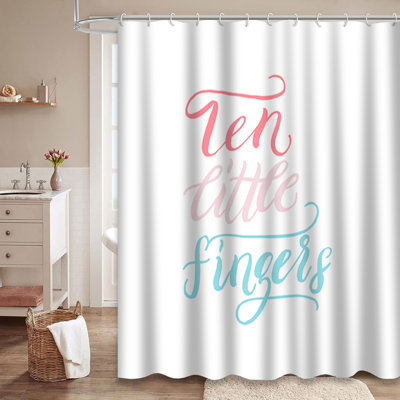 Ten Little Lettering Baby Banner Brush Shower Curtain with 12 Hooks