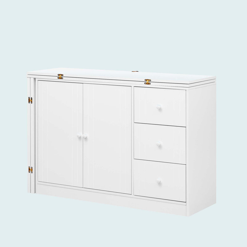 Innovative Sideboard With 2-Door, 3-Drawer Design And Adjustable Pull-Out Top For Flexible Use,Suitable, White