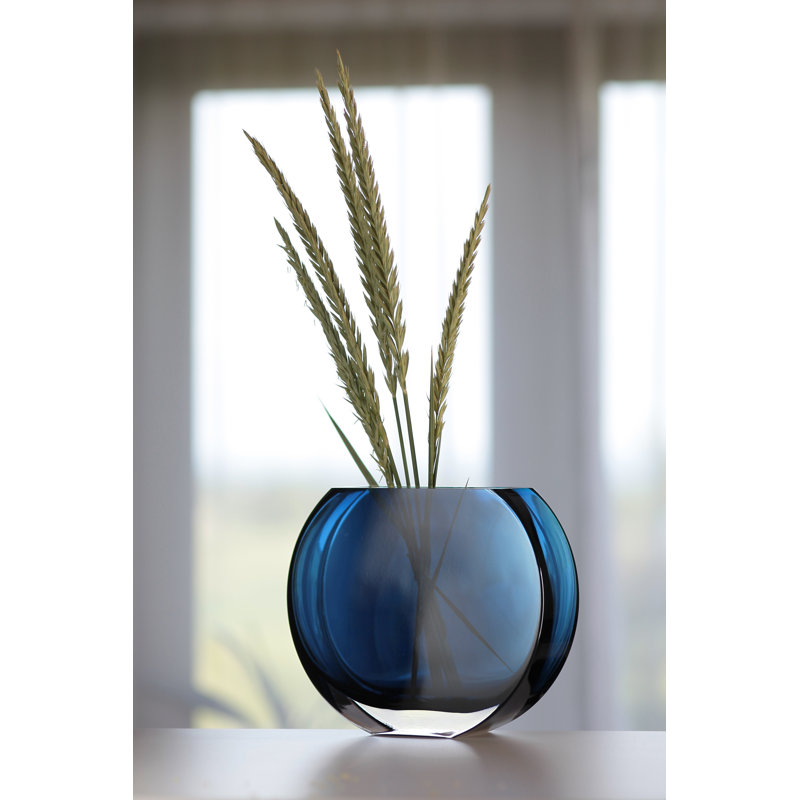 Verre - Vase - Bleu - Rond - 9,25 po de long - Saphir bleu sarcelle Magnifique couleur - Durable - Fabriqué en Europe - par Barski