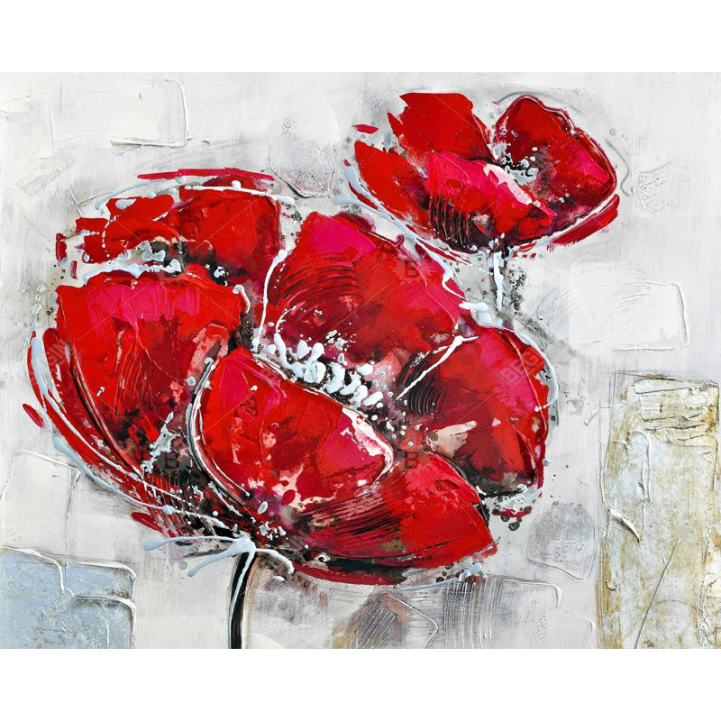 Fleurs rouges abstraites et texturées - décor de bureau moderne sur toile