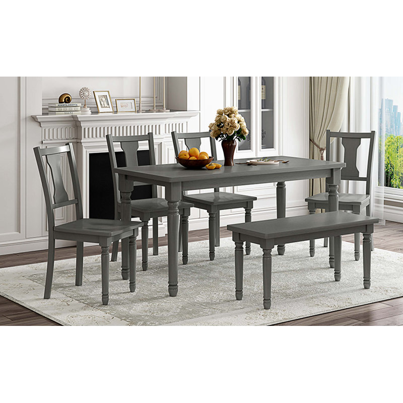 Classic 6-Piece Dining Set Wooden Table And 4 Chairs With Bench For Kitchen Dining Room, null, null, null