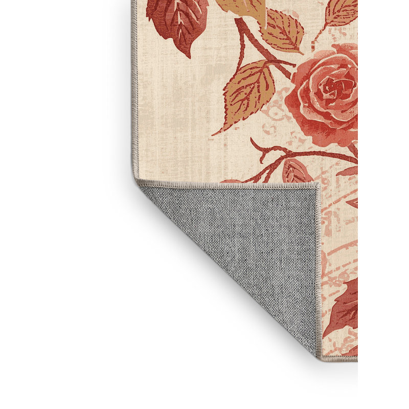 Tapis beige classique lavable à la machine Ortmund Rose, Rond 8 pi