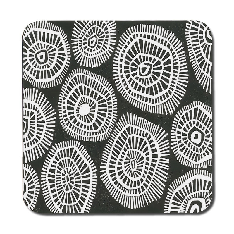 Black And White Geometric Circular Placemat And Coaster Set