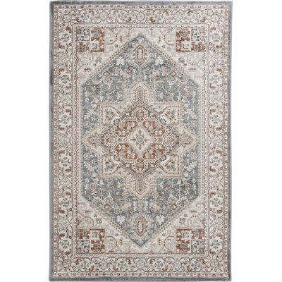 Bungalow Rose Puryear Blue/Orange Traditional Indoor Polypropylene Area Rug