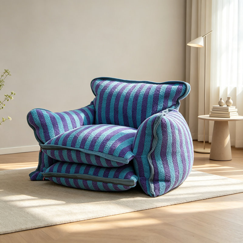 Yepez, H 27,56 po x l 43,3 po x P 35,4 po, Bleu / mauve Sherpa