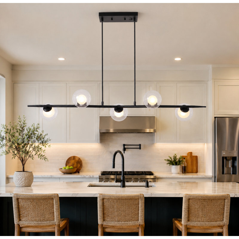 5 - Light Glass Linear Kitchen Island Pendant Light