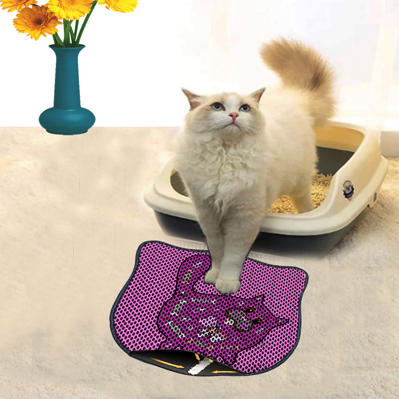 Tapis de litière durable pour chat, 15,7 po x 19,7 po | 50% PVC / 50% polyester, lavable à la machine et passer l'aspirateur | Parfait pour un nettoyage facile, conception antidérapante pour garder votre maison propre et fraîche, idéal pour les propriétaires d'animaux de compagnie