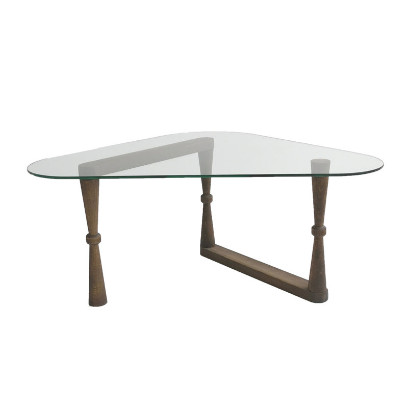 Modern Coffee Table with 100% Beech Wood & Tempered Glass Frame, Walnut Finish, 37.8 x 16.1 x 31.9 inches | 6 mm Thickness | Stylish Design for Living Room | Durable & Easy to Assemble | Elegant Home Decor