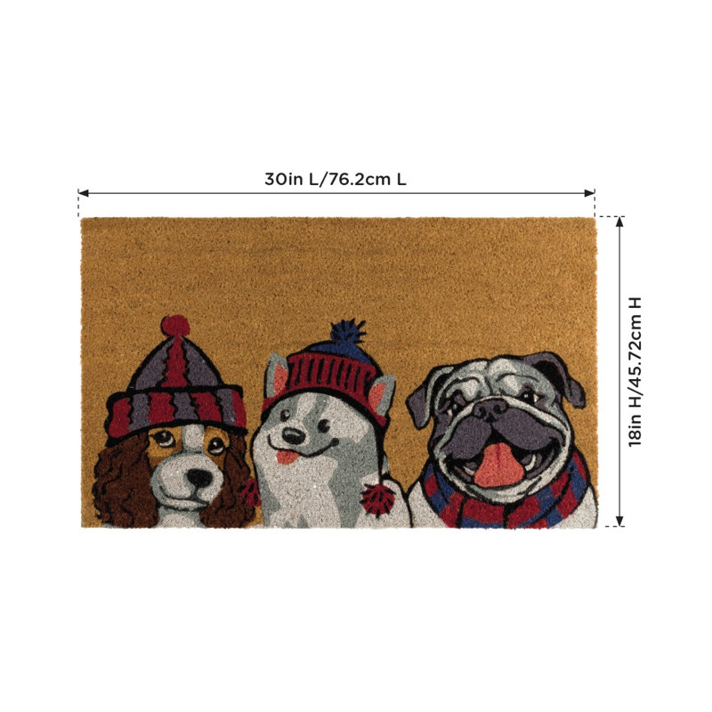 Natural Coir Fiber and PVC Non Slip Outdoor Doormat with Weather Resistant Textured Surface and Heavy Duty Backing, Dogs