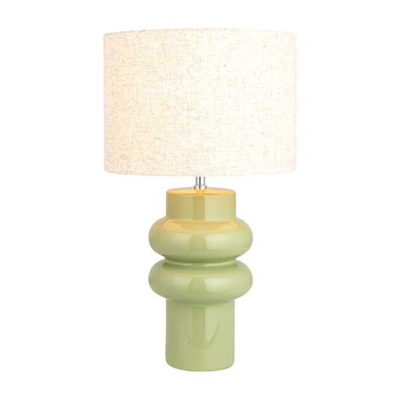Stoneware Table Lamp with Linen Shade, Natural, Green