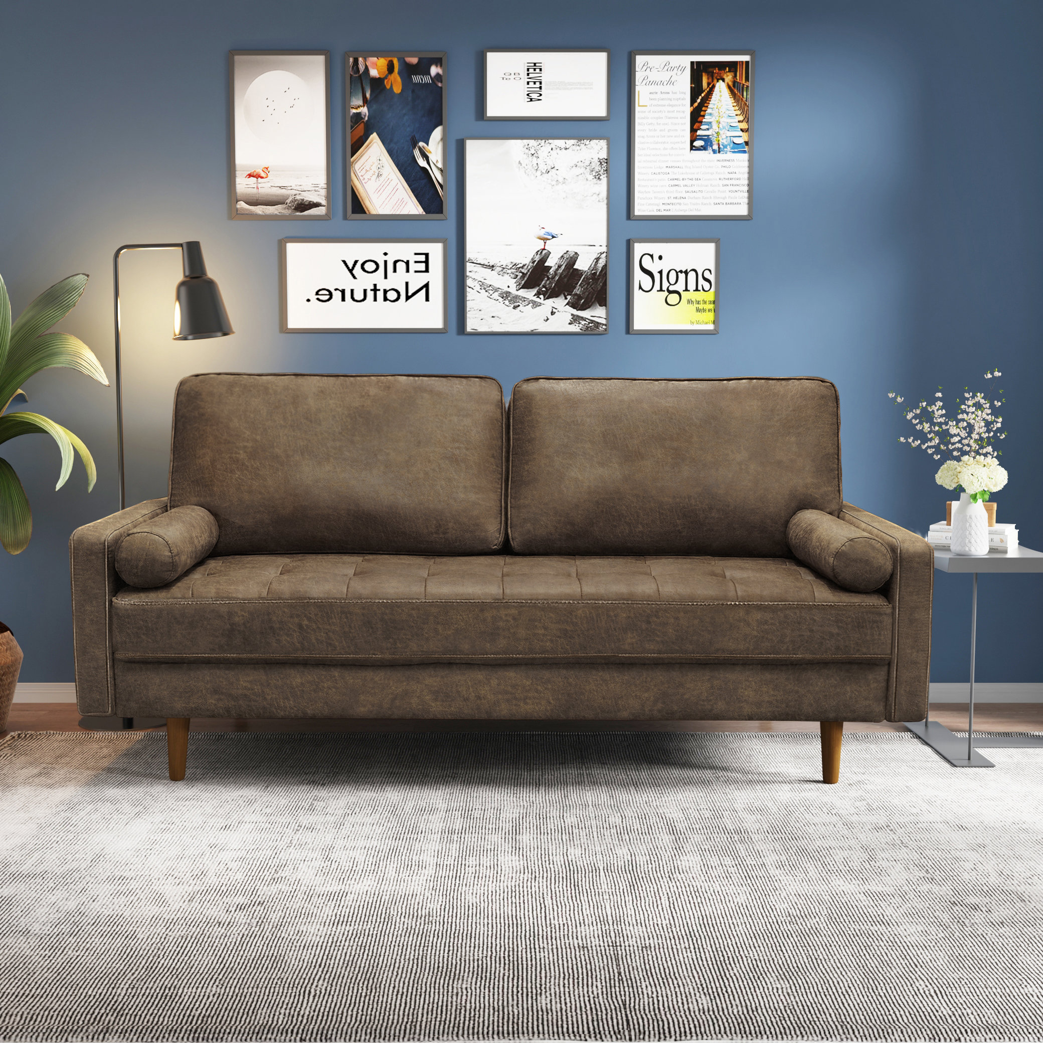 Aisha 70" Faux Leather Loveseat - Vintage Style
