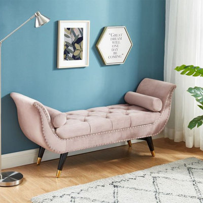 Annegreth Pink Velvet Arm Bench With 2 Pillows