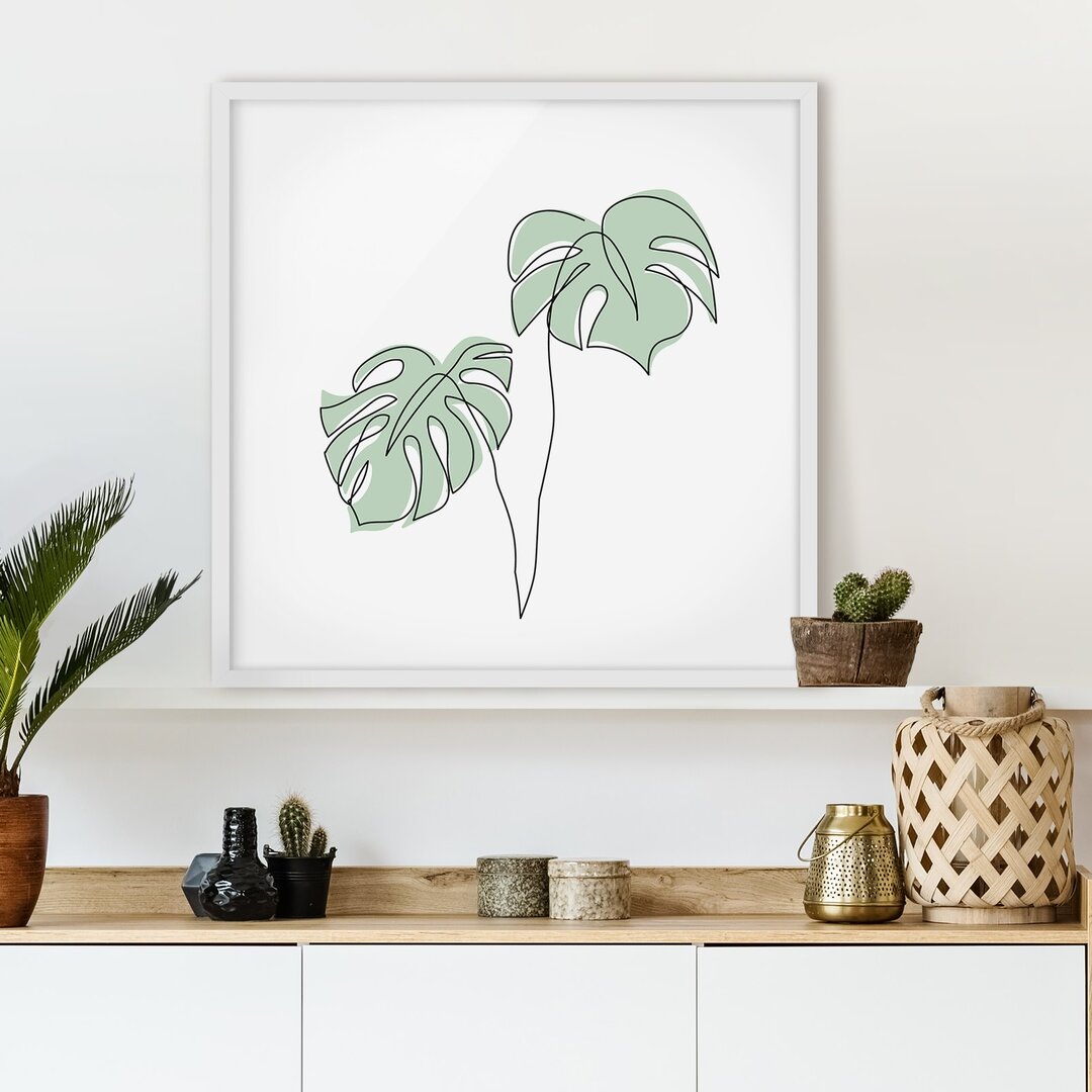 Gerahmtes Poster Leaves Monstera Line Art