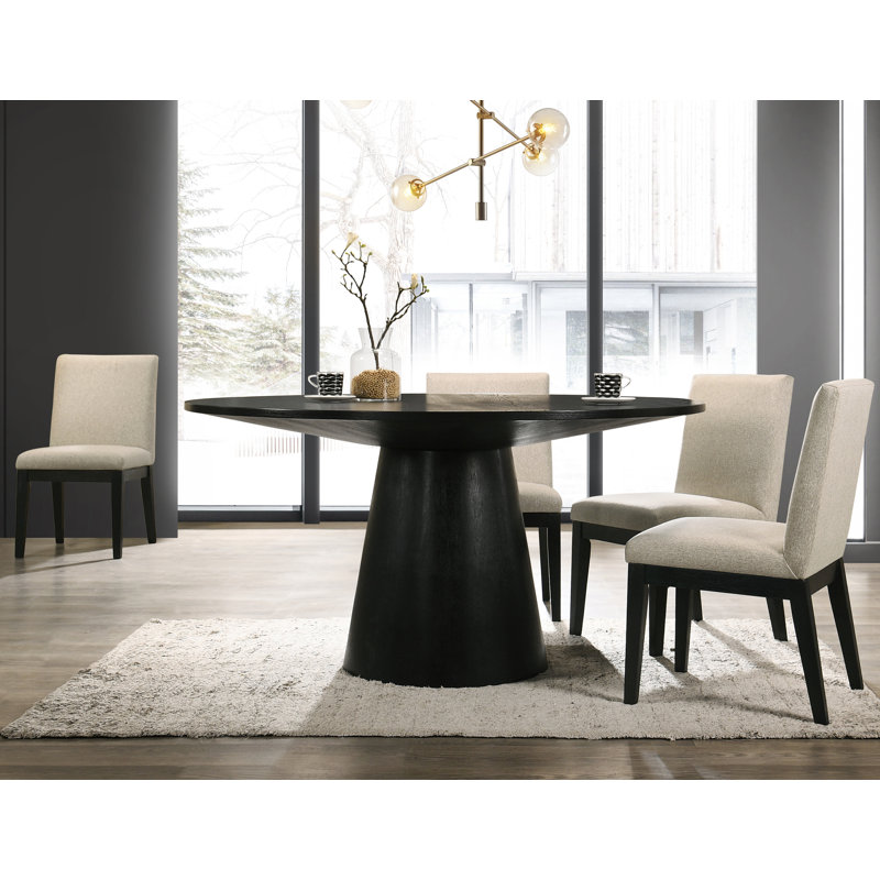 Andreacchio Pine Round Solid Wood Dining Table, Ebony Black