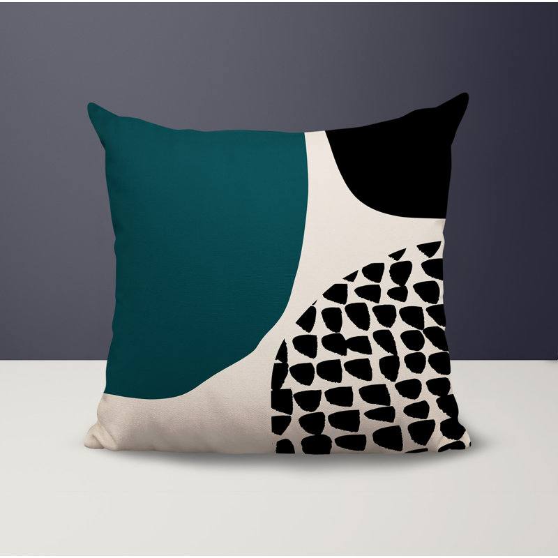 Coussin carré intérieur / extérieur pia, H 19 po x l 19 po, Émeraude / noir / blanc cassé