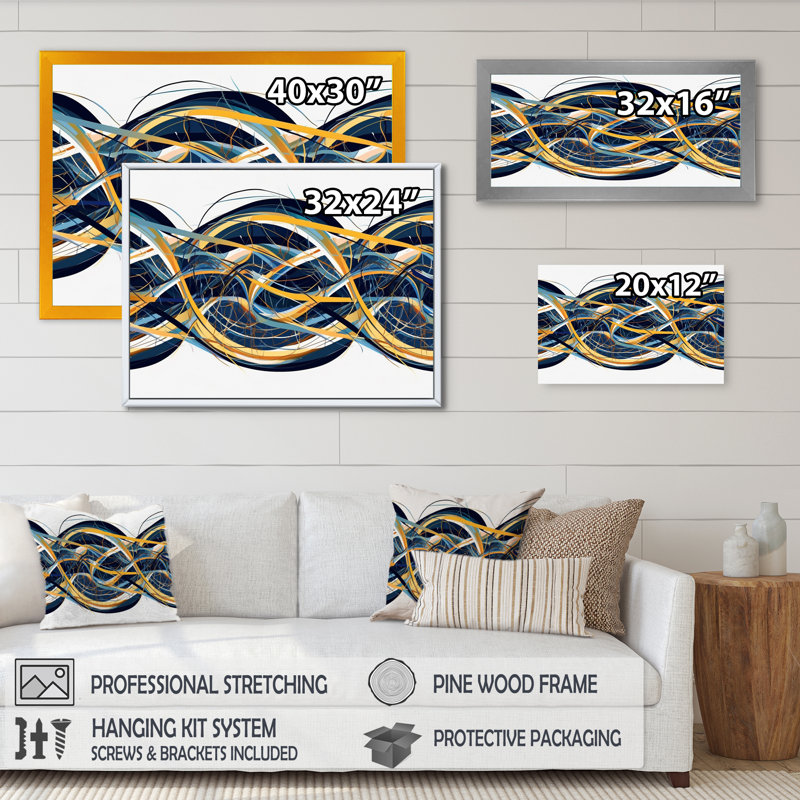 Helix expression abstraite jaune et bleu, H 24 po x l 32 po x P 1 po, Toile tendue