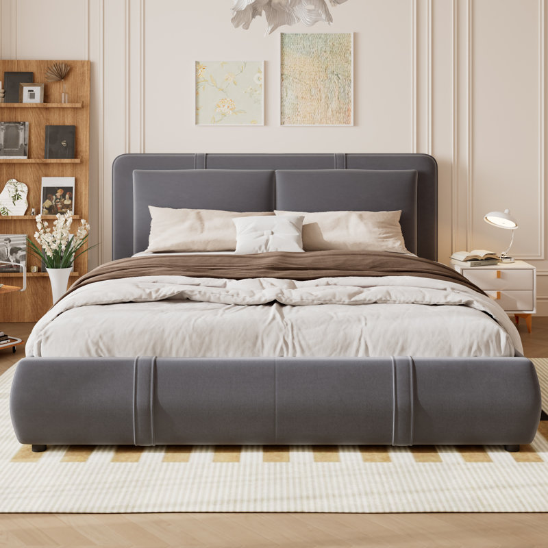 Velvet Upholstered Bed With Hydraulic Storage - 3Ft (90Cm), Double (4'6), Grey
