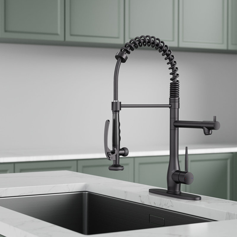 Robinet de cuisine coulissant verrouillable avec remplisseur de pot SynchroDuo, Noir mat