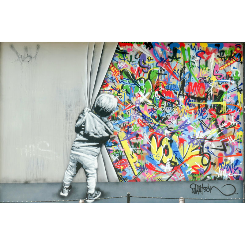 Peinture de rideau colorée, enfant de rue, graffiti, H 24 po x l 48 po x P 1,5 po