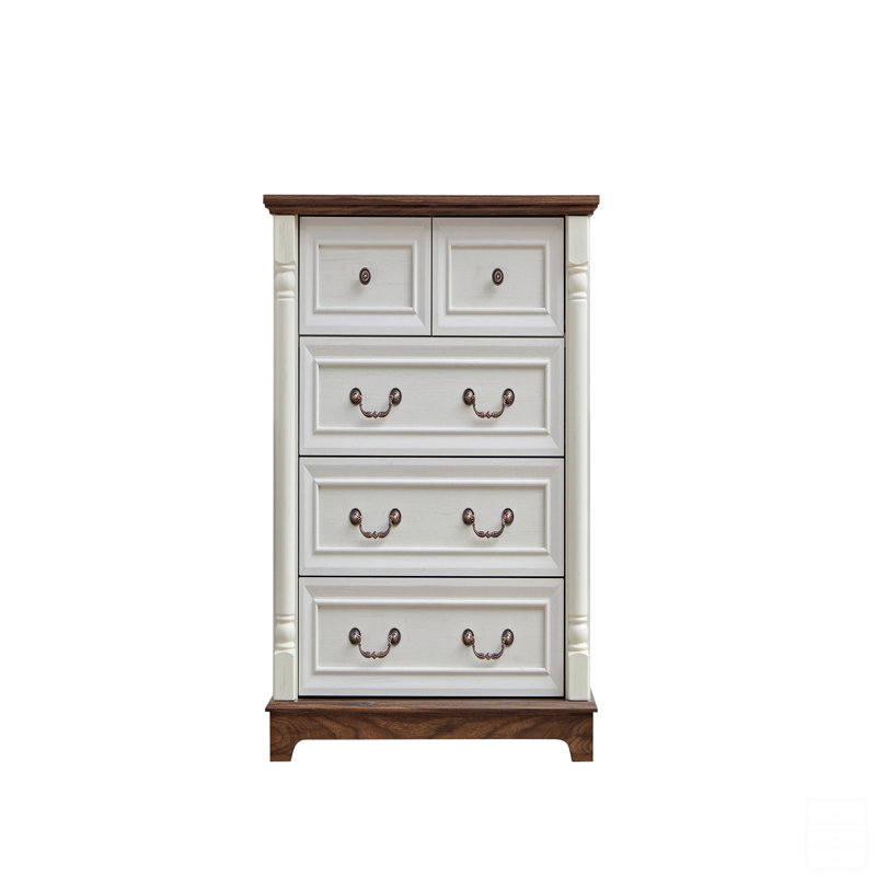 Commode à 5 tiroirs style campagnard avec base en bois, commode rustique avec rangement