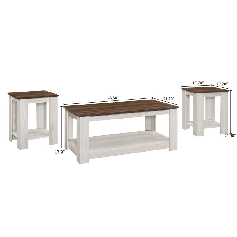 Ensemble de tables basses 3 pièces Chasity, Brun / Gris clair