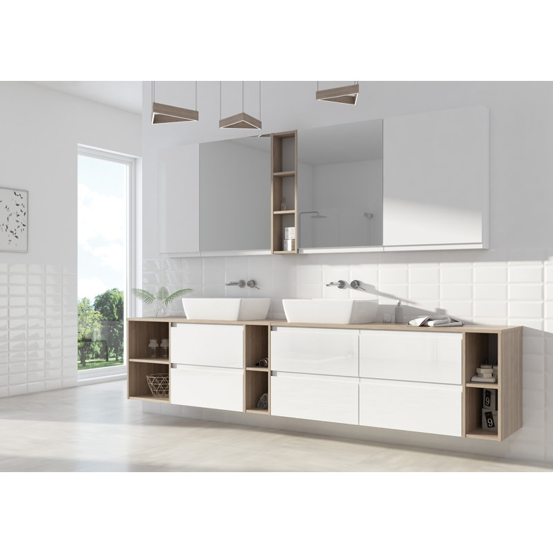 Moduo 594mm W 800mm H Surface Frameless Medicine Cabinet Mirror 2 Fixed, Grey, 80cm H x 40cm W x 14.4cm D