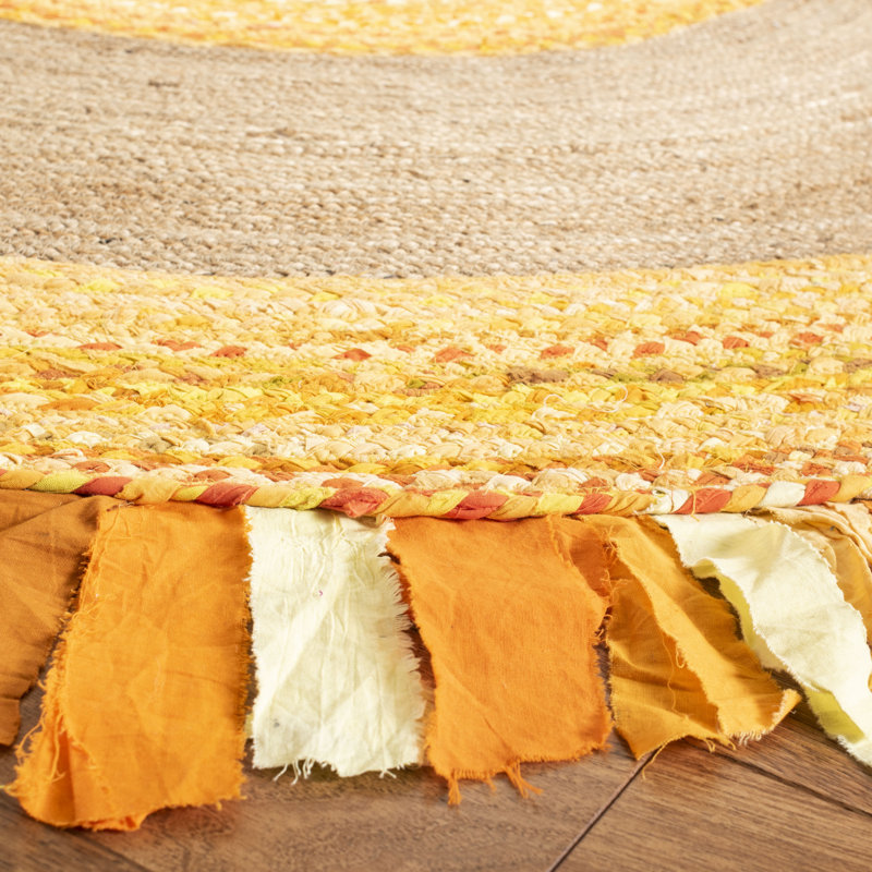 Knowles Hand Woven Cotton/Jute Rug in Gold/Natural, Round 3'