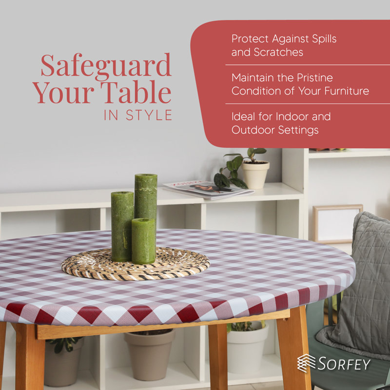 Tablecloth Of Polyester- Fitted With Elastic, Water Proof, Washable, Fits For Table, Checked Design By Sorfey., Green
