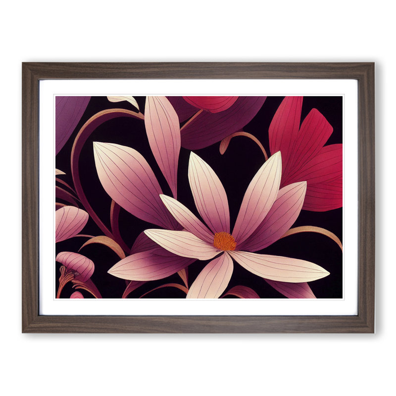 Distinguished Flowers - Single Picture Frame Painting, 46cm H x 64cm W x 2cm D, Walnut