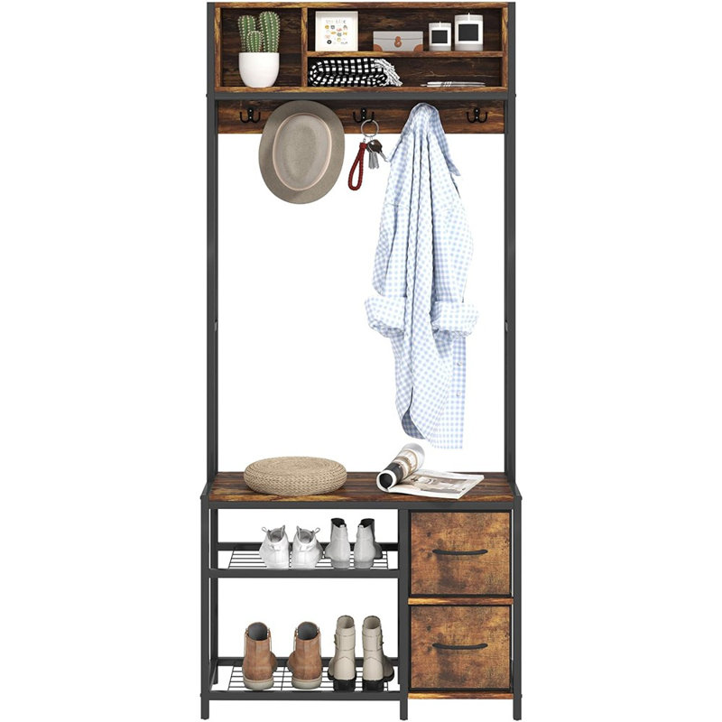 Hall Tree With Bench And Shoe Storage, 5-In-1 Entryway Be...