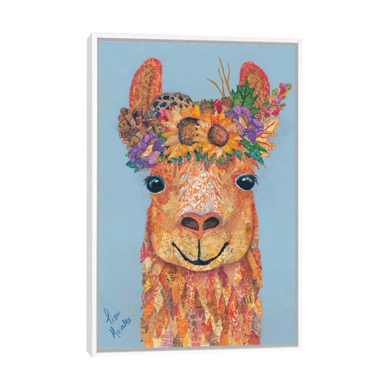 «Llama Autumn», reproduction d'art sur toile encadrée, 60" x 40", Framed Canvas, White