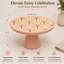 Présentoir à gâteaux en bois de manguier avec plateau floral rose 10,5 po