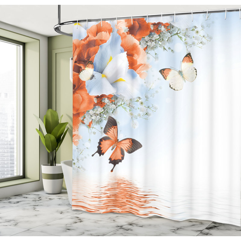 Ensemble de rideau de douche floral et crochets, H 75 po x l 69 po, Orange brûlé