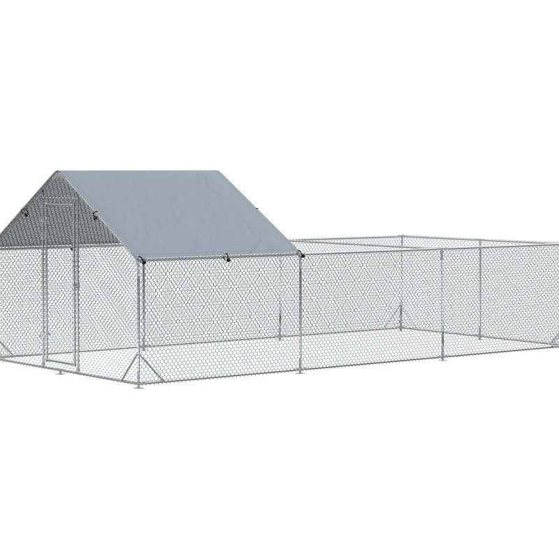Spacious Chicken Coop With Lockable Door & Galvanized Steel Frame, Waterproof , 9.8' X 19.7' 6.4 Metal Run Coop, Waterproof, Cage For Chickens, Ducks, Rabbits,