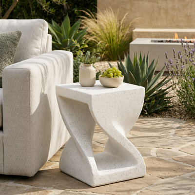 Outdoor Twisted-Base Terrazzo-Speckled All-Weather MGO Side Table