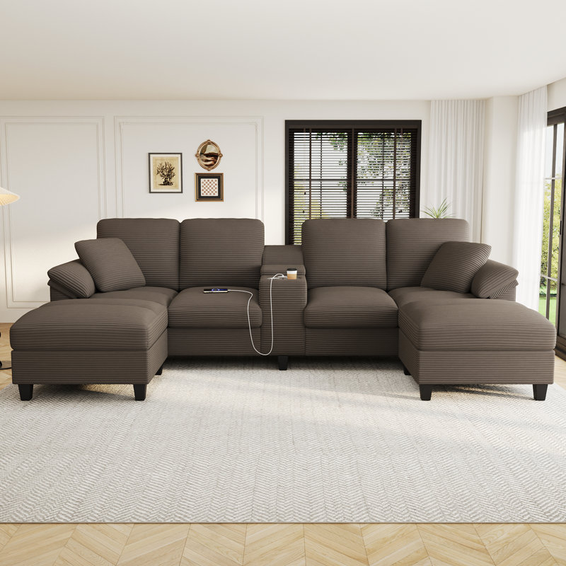 116.9" Sectional Sofa, Black Corduroy