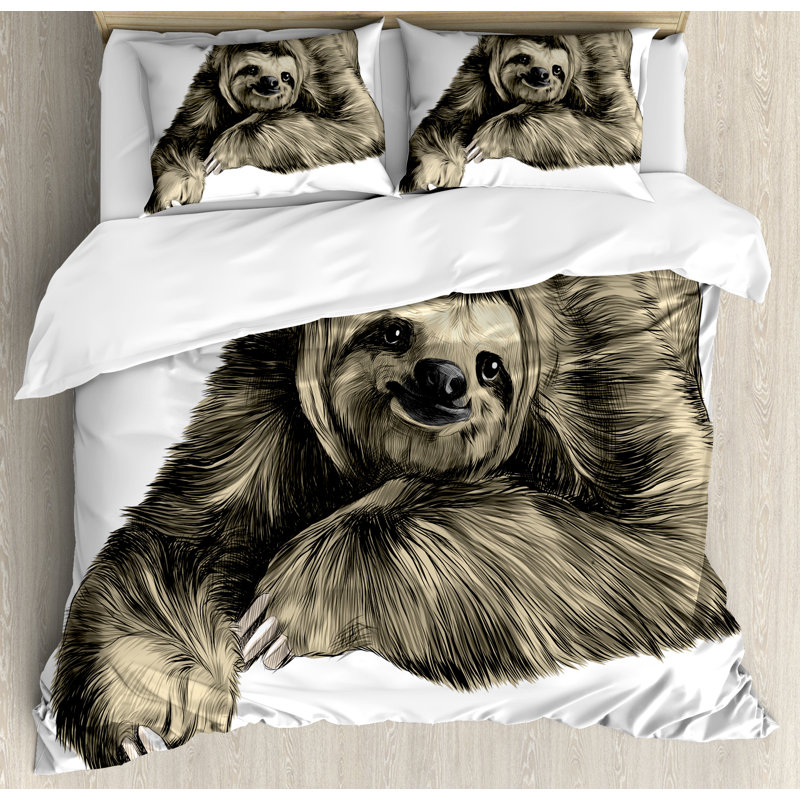 King Size Black and Ivory Sloth Duvet Cover Set