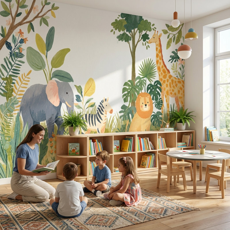 Papier peint animaux de la jungle, Peler et coller, 200 po x 120 po