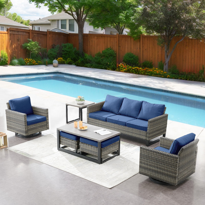 Nazime Vesna 7 Piece Sofa Seating Group with Cushions, Blue, Grey