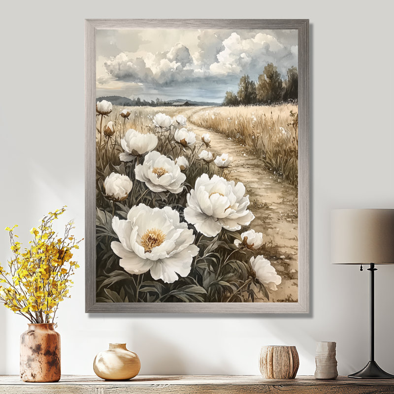 Gladene - impressions sur toile florales, H 32 po x l 16 po, Argent argent, Reproduction encadrée d'une seule photo