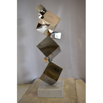 Dahabo Abstruse Modern Stainless Steel Floating Cube Shapes Statue 9" x 11" x 33"H